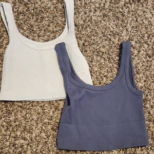 White and Blue Ribbed Tank Tops